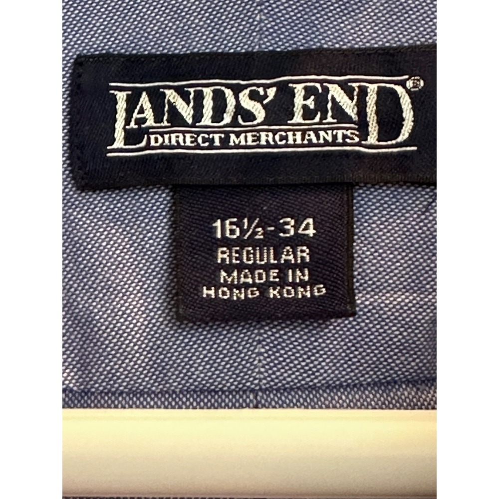 Land End Men's Long Sleeve button Button Down Blue Shirt 16 1/3 34 - Picture 2 of 3